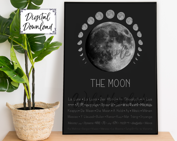 The Moon Multilingual Language Art Nouveau Celestial Modern Art Print