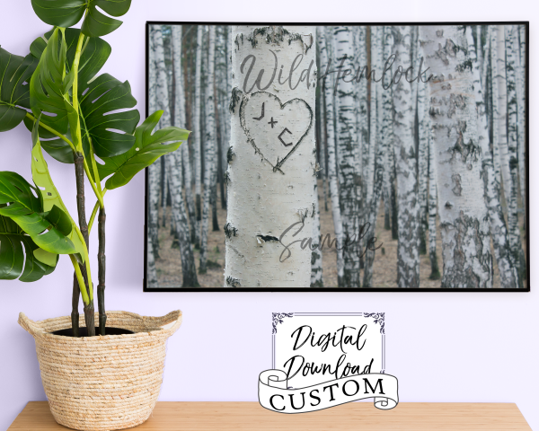 Custom Initials Carved into Birch Tree - Digitally!