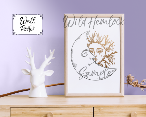 Sun and Moon Vintage Alchemy Celestial Art Print with White Background