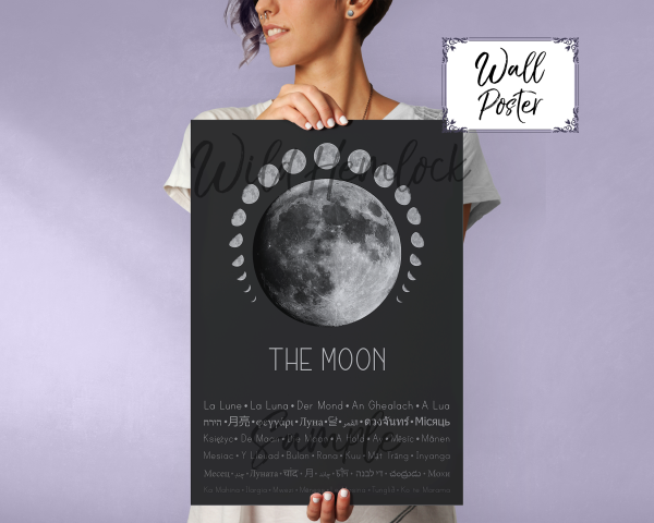 The Moon Multilingual Language Art Nouveau Celestial Modern Art Print
