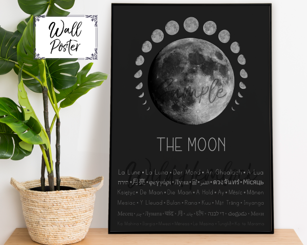 The Moon Multilingual Language Art Nouveau Poster Print