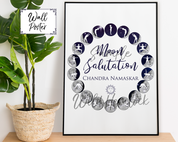 Moon Salutation Chandra Namaskar on Moon Phases Yoga Studio Art Print