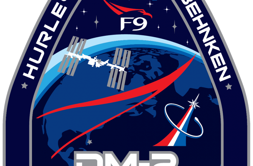 NASA and SpaceX DM-2 Crew Dragon Mission Patch. Learn more about the first commercial space launch at WildHemlock.Com.