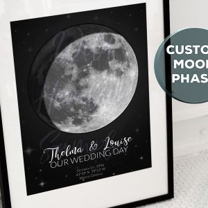 Custom Moon Phase Print Available only at WildHemlock.Com. Personalized Moon Phase for your special day, wedding gift, anniversary gift, birthday, and more!