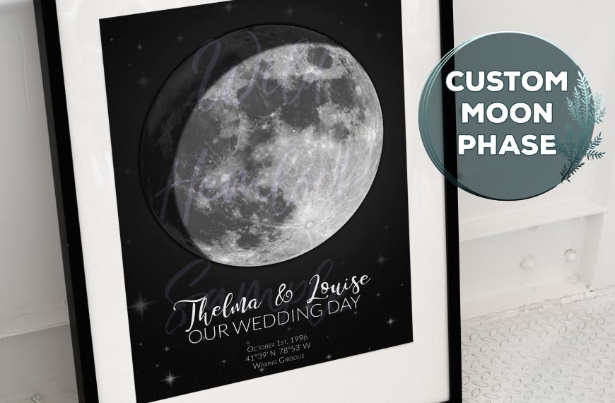 Custom Moon Phase Print Available only at WildHemlock.Com. Personalized Moon Phase for your special day, wedding gift, anniversary gift, birthday, and more!