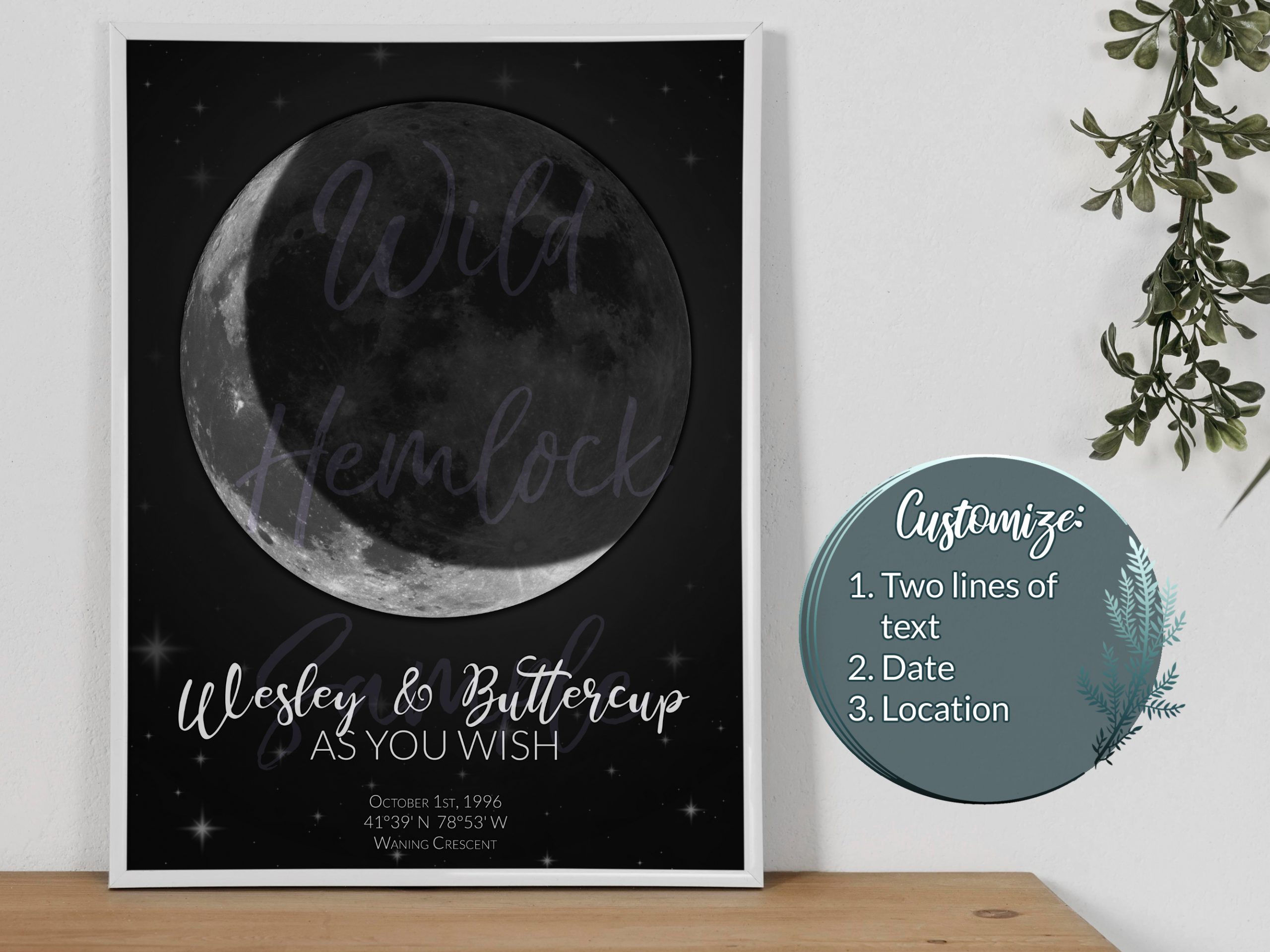 Personalized moon phase print, Keepsake gift, Moon by date wall art,  Wedding gift, Moon Phase gift, : : Handmade Products