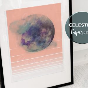 Vaporwave Aesthetic Pop Art with Celestial Moon Watercolor on a boho peach background. Beautiful boho decor available at WildHemlock.com!