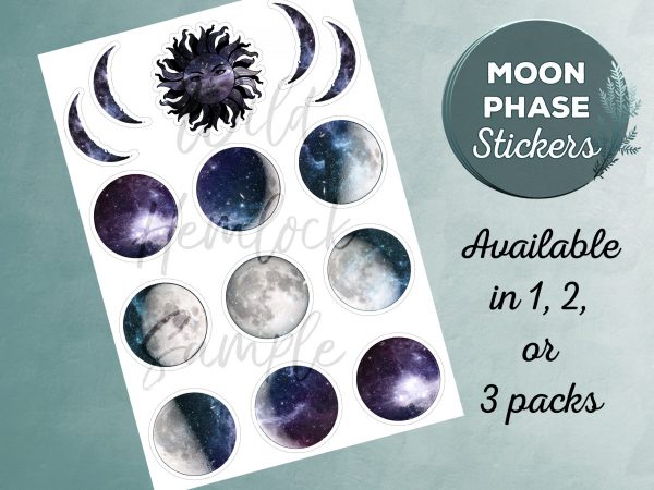 Moon Stickers Sticker Pack Laptop Stickers Galaxy Sticker Celestial Moon Phases Sun and Moon Crescent Moon Vinyl Stickers Witch Stickers at WildHemlock.com