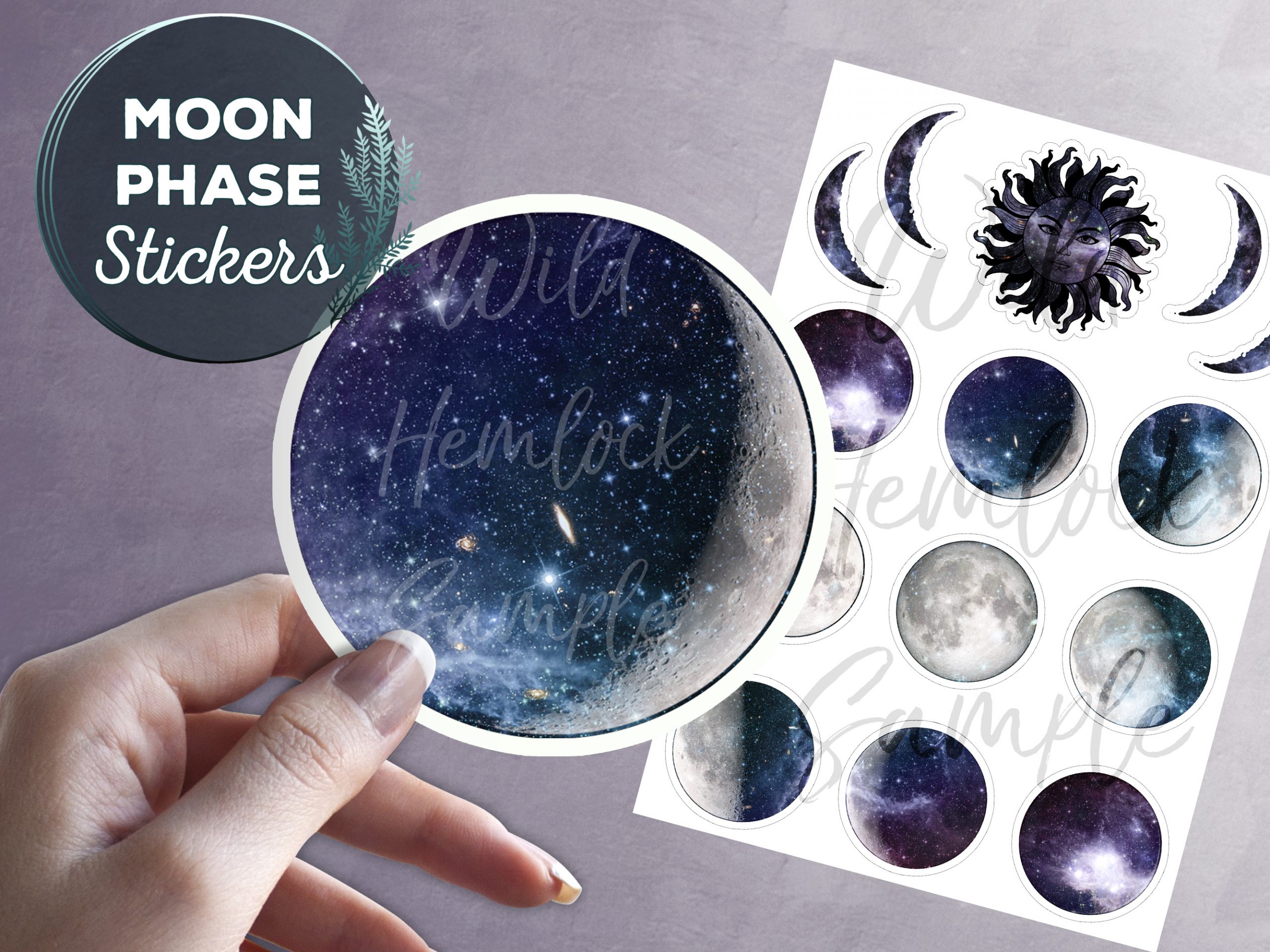 Celestial Sun And Moon Phase Galaxy Stickers - Wild Hemlock