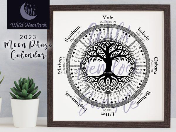2023 Celtic Tree of Life Wheel of the Year Moon Phase Calendar available at Wild Hemlock WildHemlock.Com