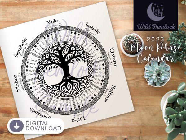 2023 Celtic Tree of Life Moon Phase Calender with Wheel of the Year Lunar Calendar Moon Planner available at WIld Hemlock WildHemlock.Com