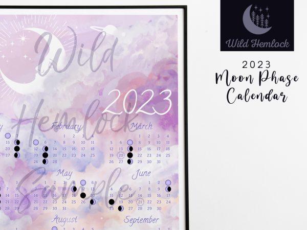 2023 Celestial Whimsical Cottagecore Moon Phase Calendar Lunar Calendar with Sun and Moon at Wild Hemlock WildHemlock.Com