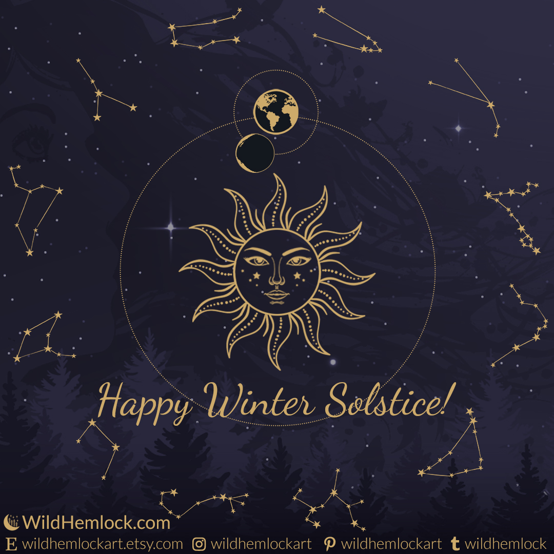 Winter Solstice Earth and Sun Planetary Position with Moon Phase. Learn more about Yule, the Longest Night, and the Winter Solstice at Wild Hemlock WildHemlock.Com