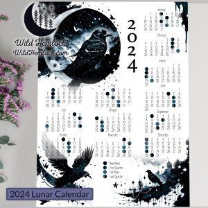 Raven Gothic Decor 2024 Moon Calendar Witchy Decor Raven Art Lunar Calendar Witchy Calendar