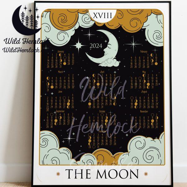 Tarot Card Moon Calendar Gift for Her Witchy Decor 2024 Witchy Calendar Lunar Calendar Tarot Cards Available at Wild Hemlock WildHemlock.Com
